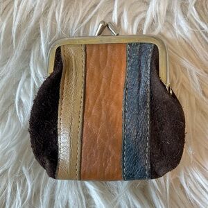 Vintage 70-80s Suede & Leather Multicolor Striped Snap Kisslock Coin Purse 👛
